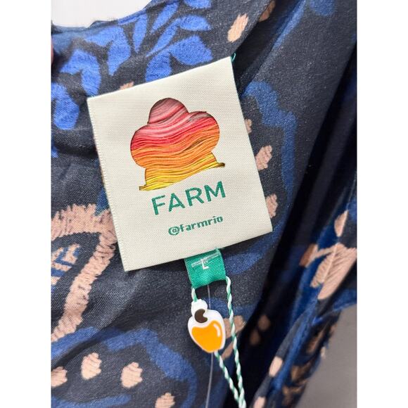 NWT Farm Rio Macaw Forest Crisscross Tie A-Line Midi Dress Cobalt Blue Large - Picture 4 of 6